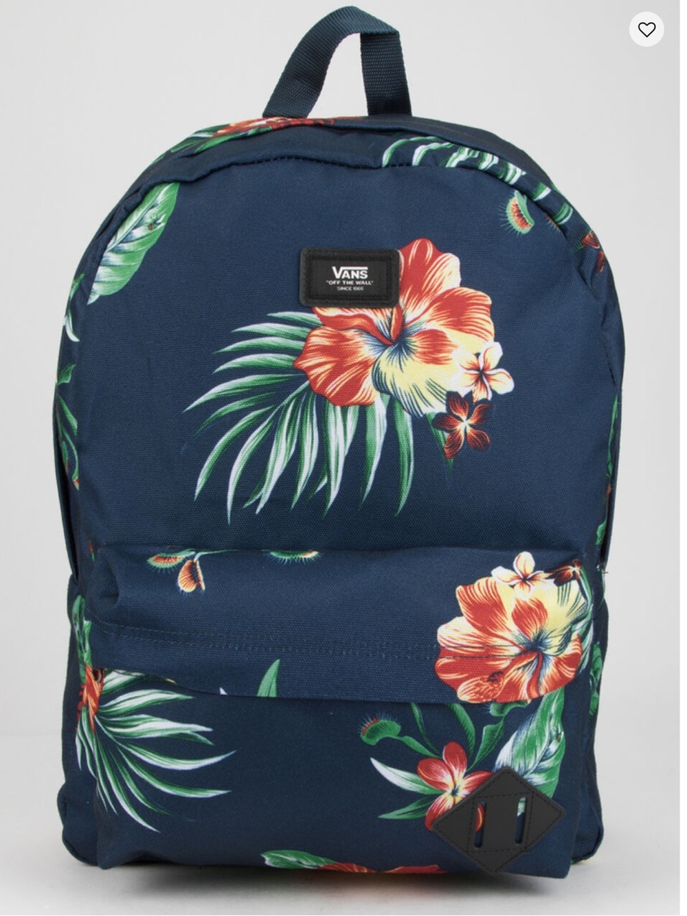 Vans Navy Floral Backpack with Red & Yellow Hibiscus